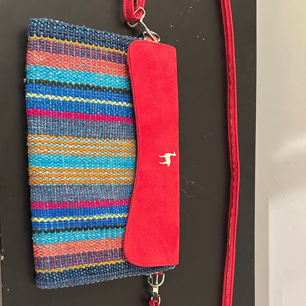 Red and Multicolor Striped Crossbody Bag